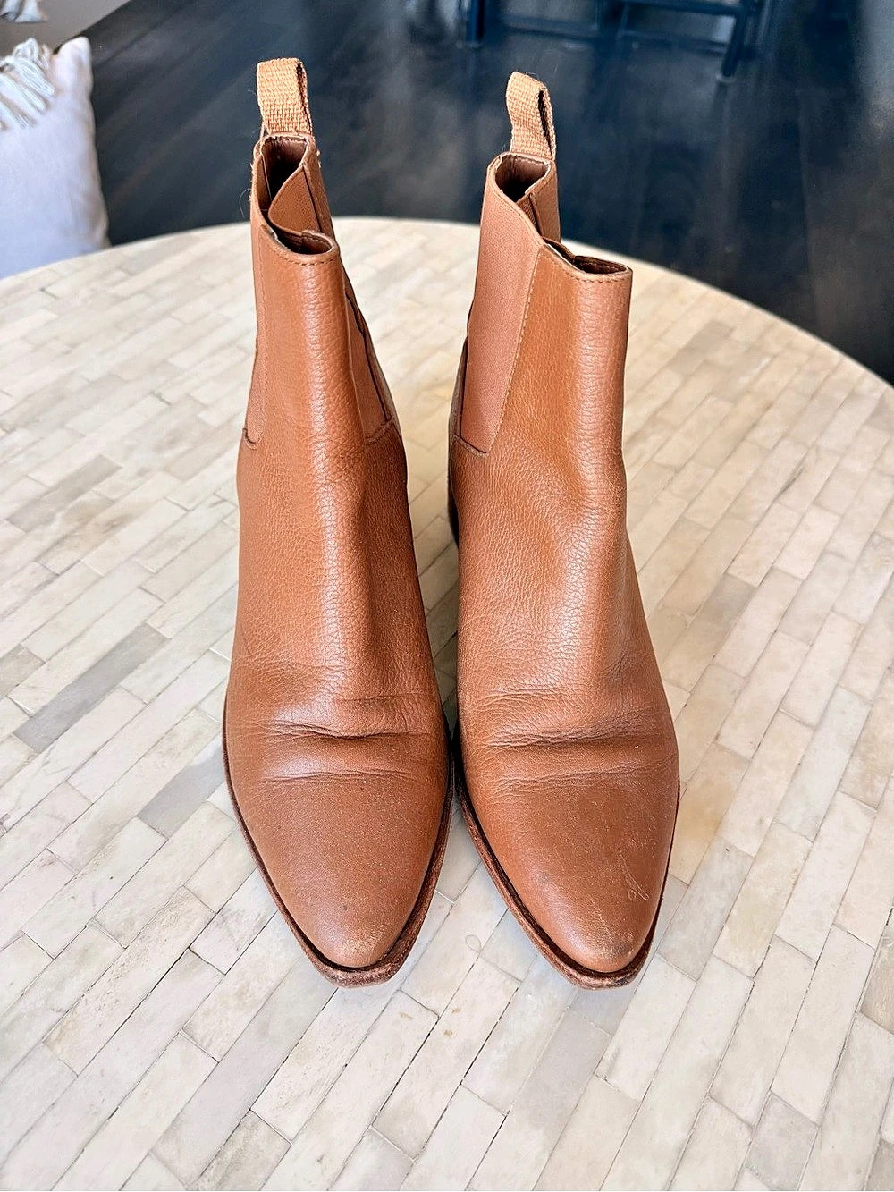 Chinese laundry Leather Pointed-Toe Ankle Boots Brown US 8